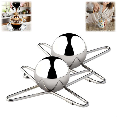 Huease espresso ball on its stand delivering fast, non-dilutive cooling.