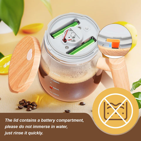 HUFATWINS self stirring mug in-use image illustrates mess-free mixing at home or office.