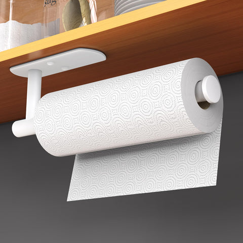 HUFEEOH adhesive paper towel holder under-cabinet white for quick access.