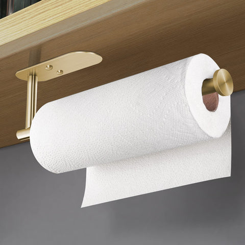 HUFEEOH stainless steel paper towel bar, under-cabinet mount close-up for durable use.