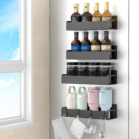 HuggieGems four-pack magnetic spice rack side-mount keeps spices within easy reach.