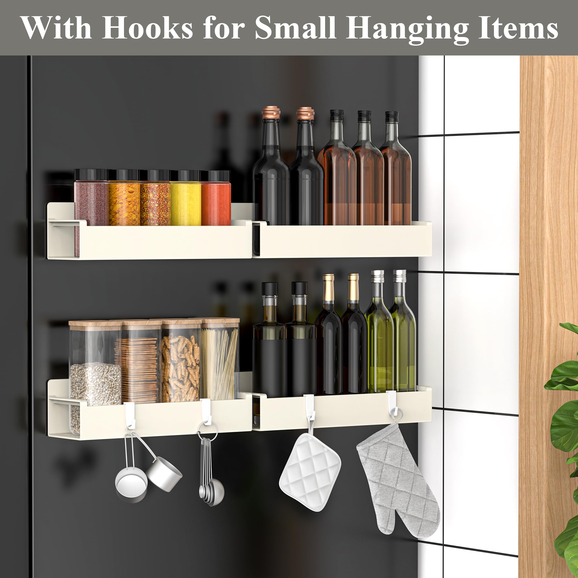 HuggieGems cream-white spice rack fridge closeup shows sturdy magnets for secure spice keeping