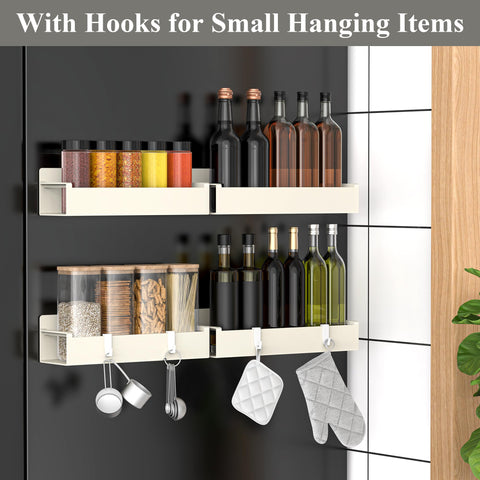 HuggieGems cream-white spice rack fridge closeup shows sturdy magnets for secure spice keeping