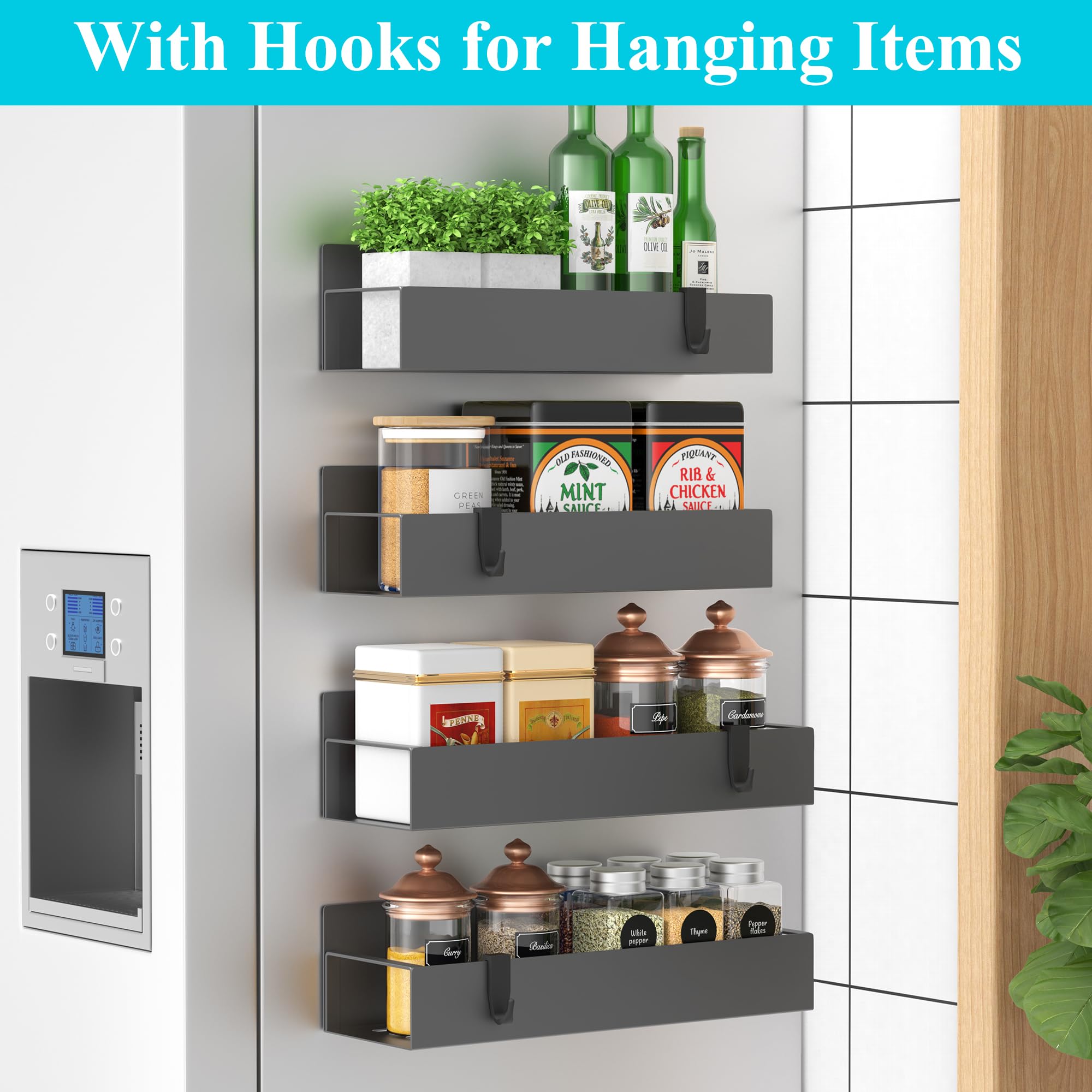 HuggieGems fridge-oven spice organizer keeps jars in view while cooking.