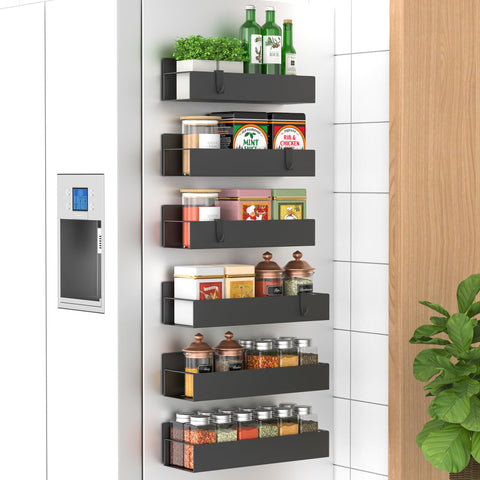 HuggieGems magnetic spice rack mounted on fridge side for quick access while cooking