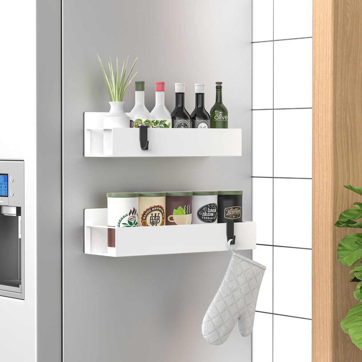 HuggieGems magnetic spice rack side-mount white on fridge for easy spice access