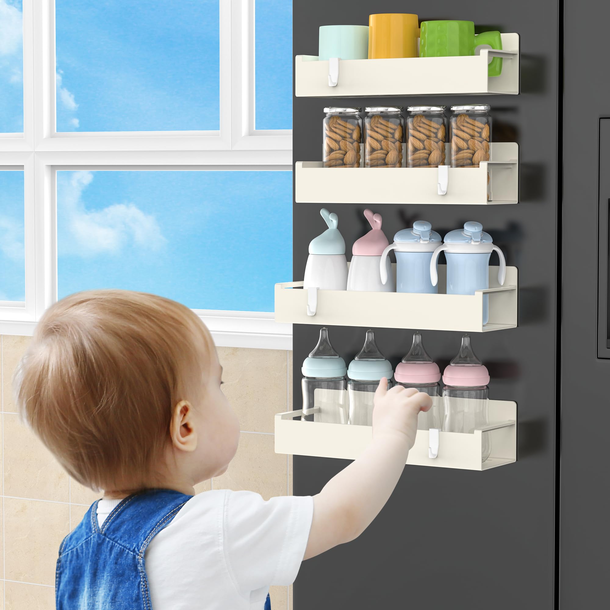 HuggieGems space-saving fridge side organizers helping declutter countertops