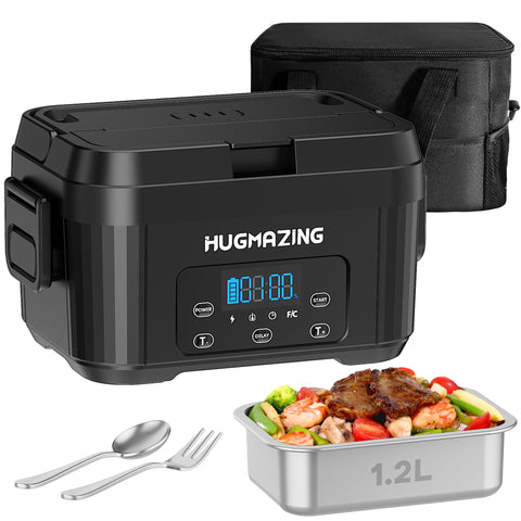 Hugmazing cordless lunch box 1.2L container ready for on-the-go warm meals.