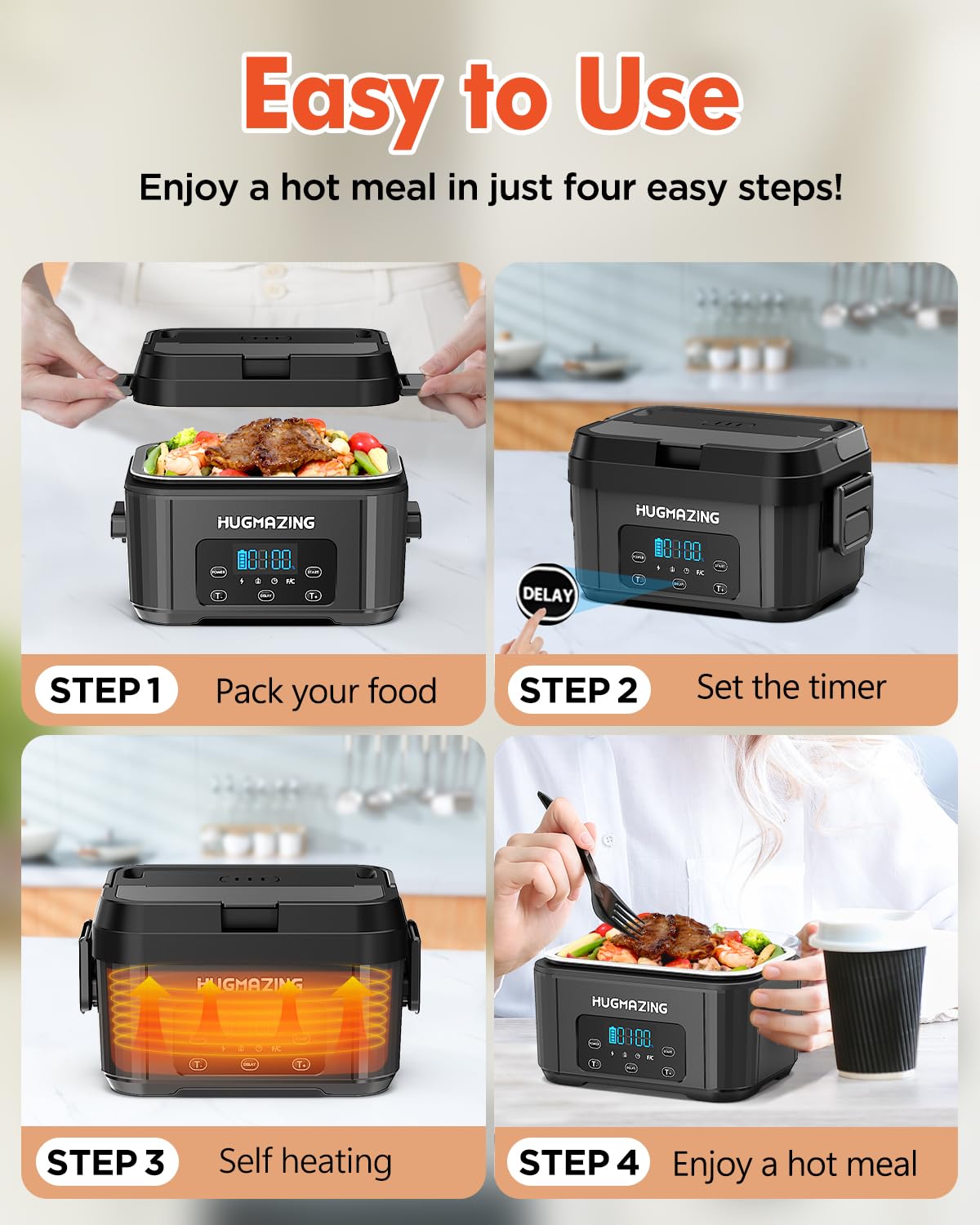 Hugmazing 1.2L capacity container ready for leftovers or soups while traveling