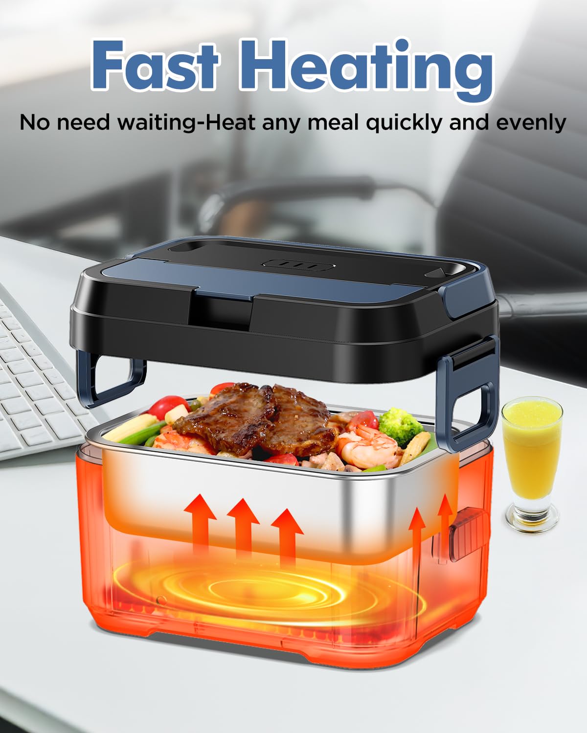 Hugmazing lunch box battery indicator shows remaining heat time during use.