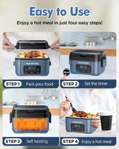 Hugmazing lunch box with preheat delay function for scheduled mealtimes.