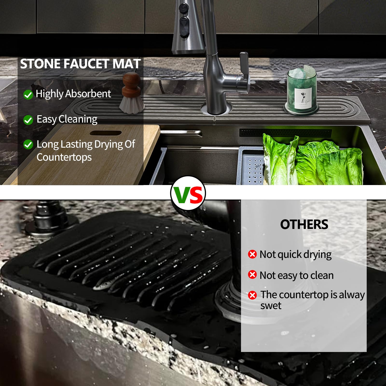 HUHAYUYA bathroom sink stone mat drying around faucet area