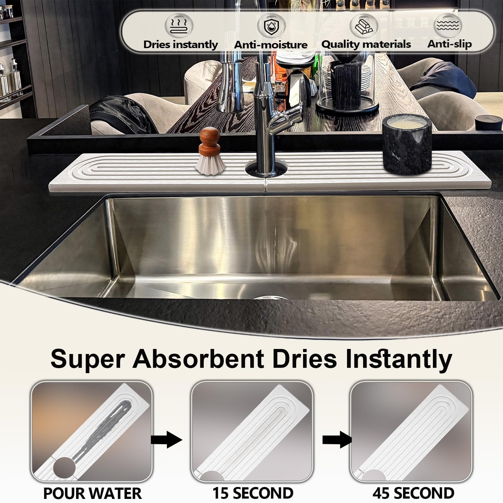 HUHAYUYA stone faucet mat shows rapid evaporation and water control