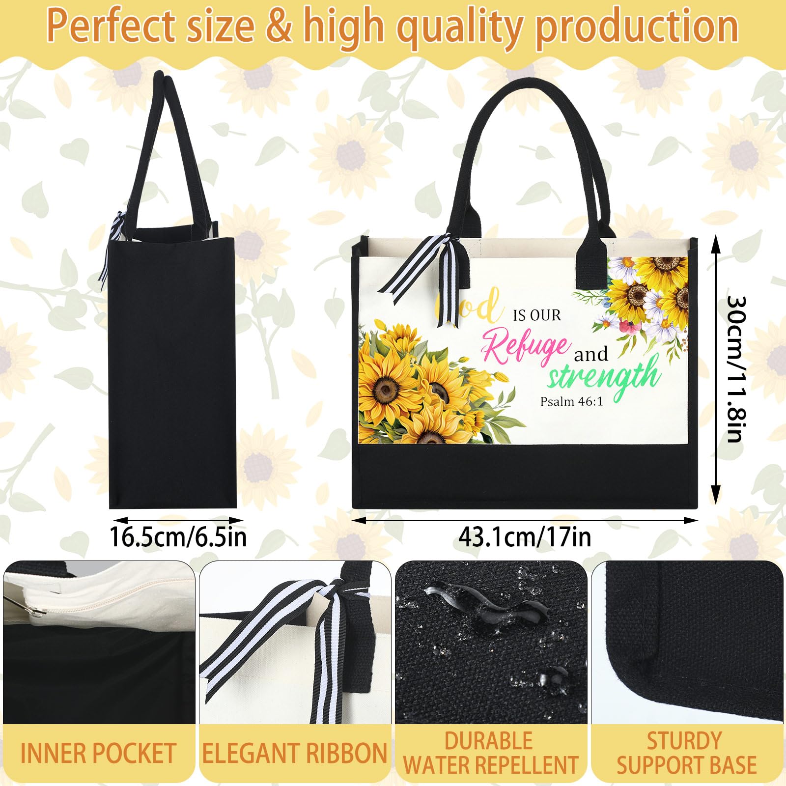 Huhumy black canvas tote bag durable everyday carry for essentials.