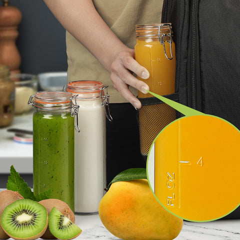 Huichuiero jar with measurement marks eases portioning for juices and beverages.