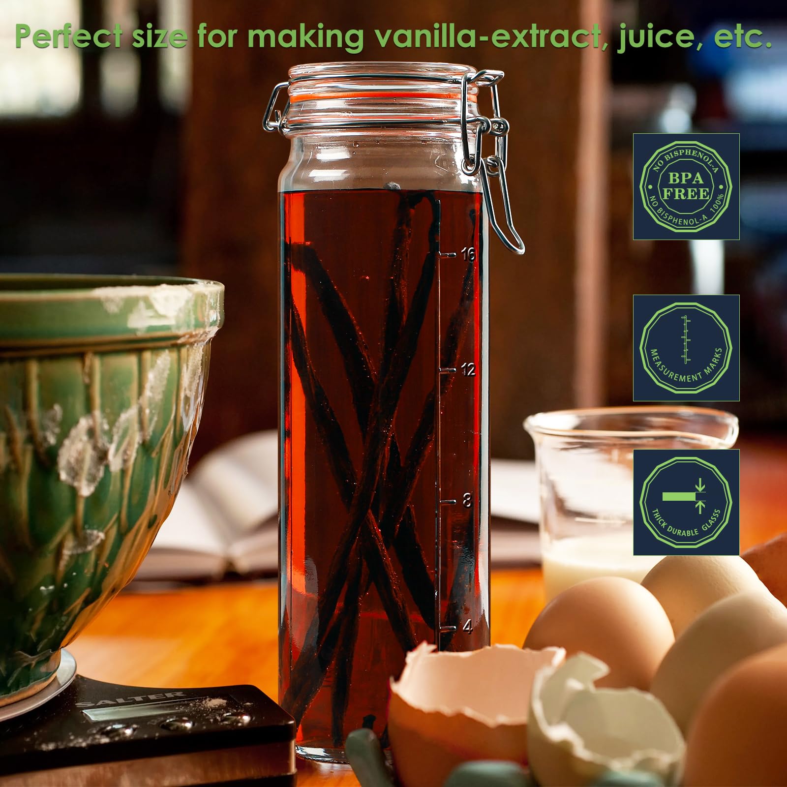 Huichuiero vanilla extract storage jar preserves aroma and accessibility.