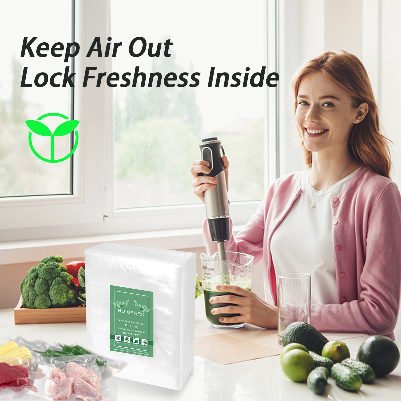 HUISPARK freezable vacuum sealer bags for long-term storage.