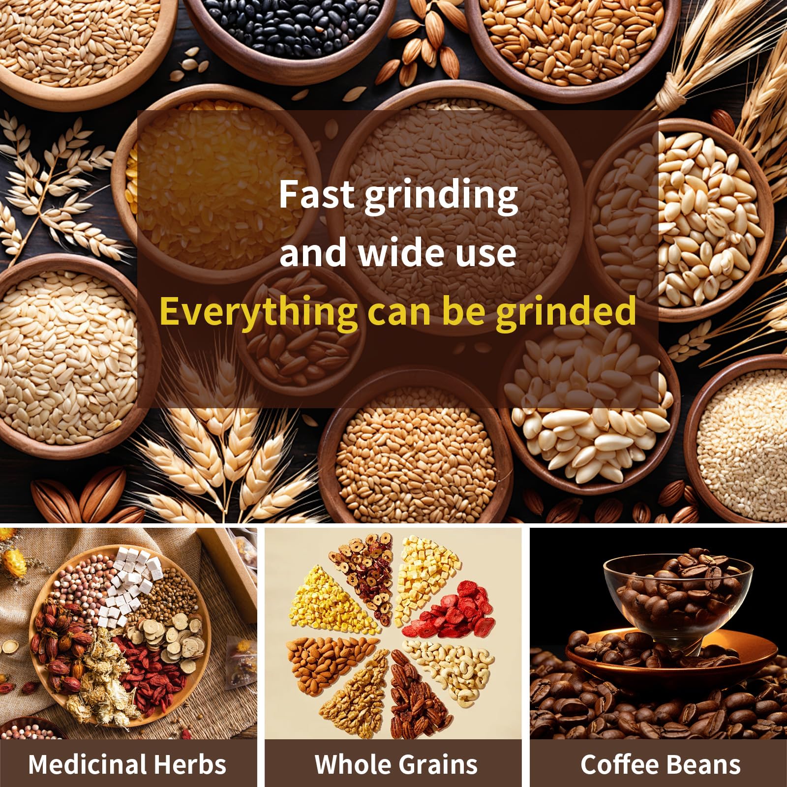 Huitban electric coffee grinder with beans in cup for aroma-rich grinding.