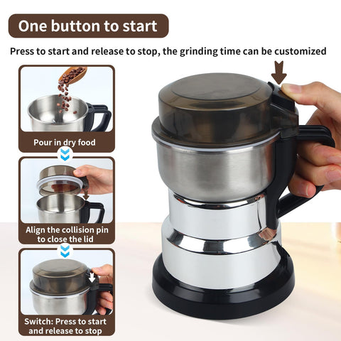 Huitban electric coffee grinder clear lid view highlights safe, visible grinding.