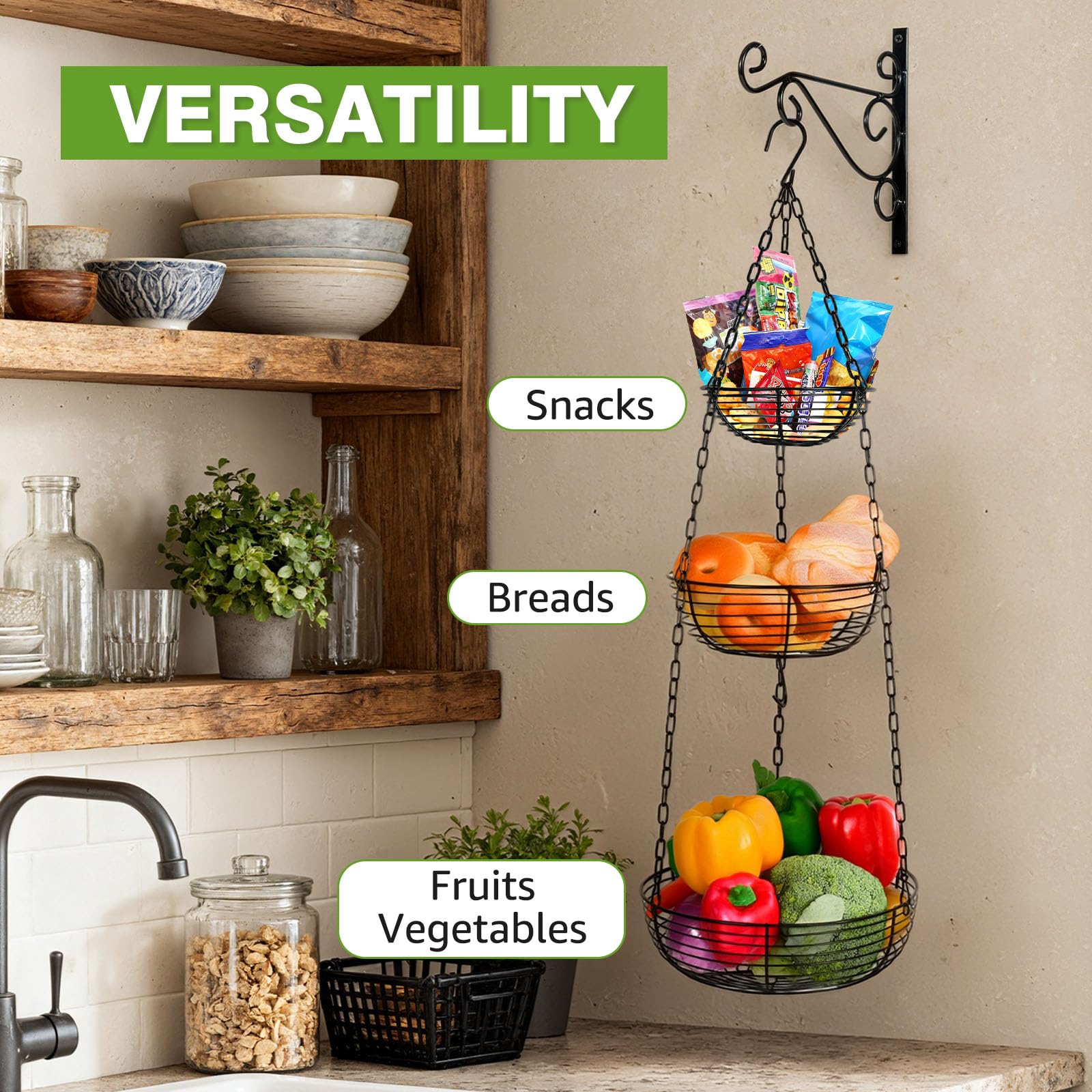 Easy no tool assembly feature of the HULISEN hanging fruit basket