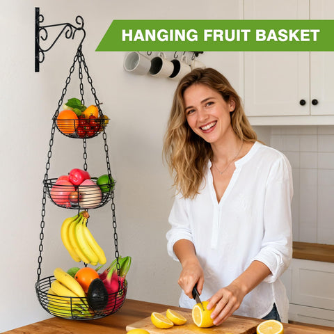 HULISEN installation bracket shown with the 3-tier hanging fruit basket