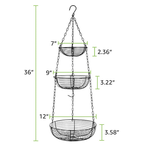 Space saving layout of HULISEN 3-tier hanging fruit basket in a compact kitchen