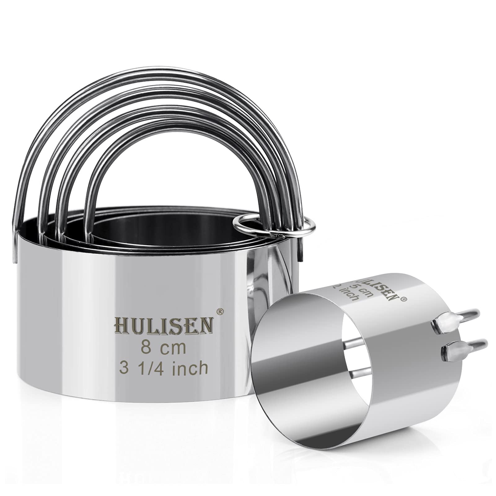 HULISEN biscuit cutter set round with handle in five sizes for precise dough cuts