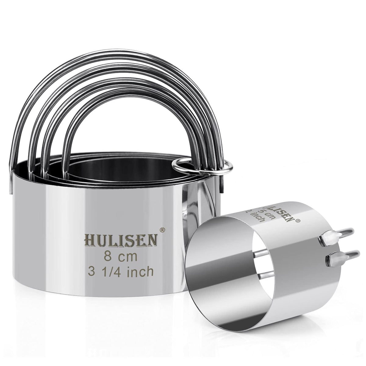 HULISEN biscuit cutter set round with handle in five sizes for precise dough cuts