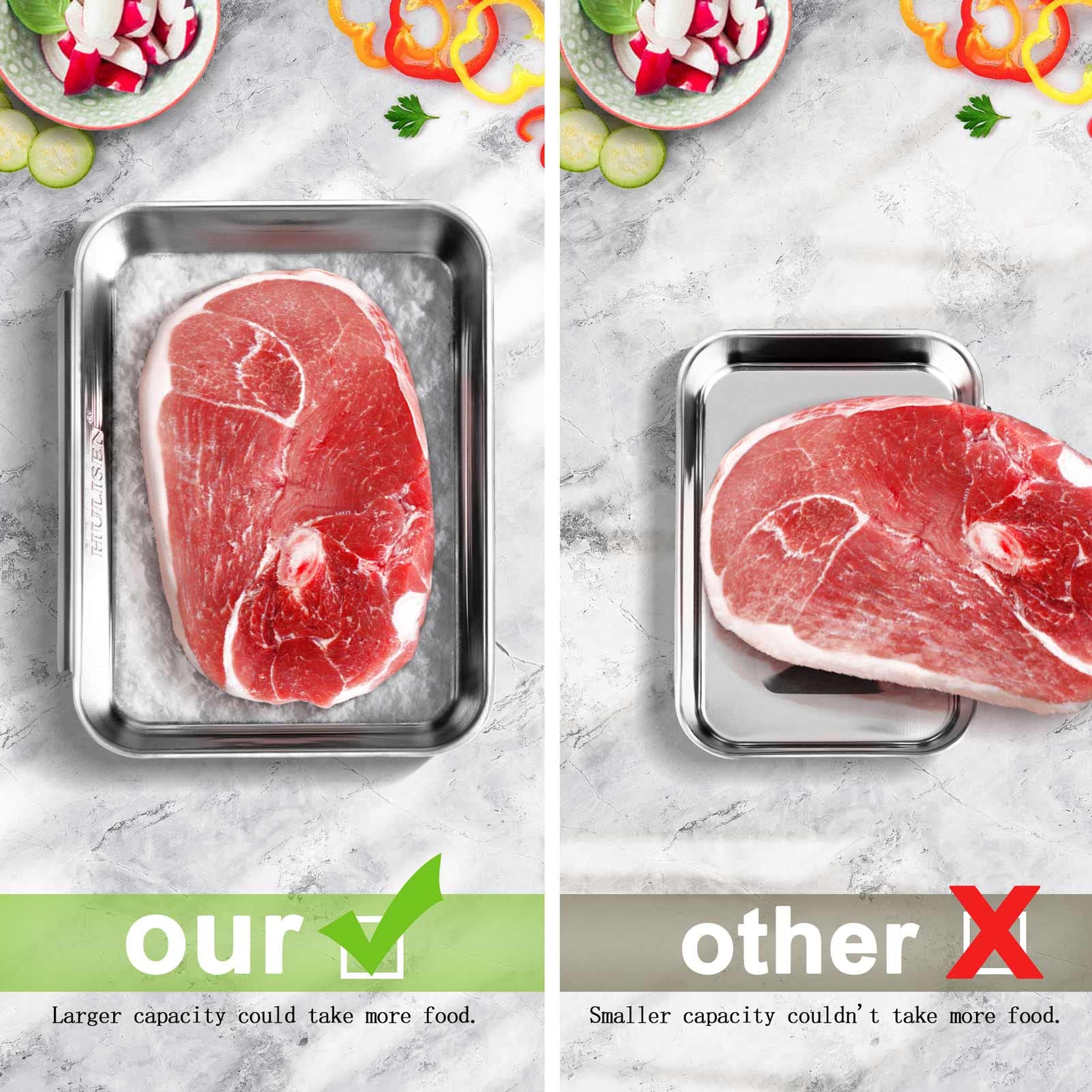 HULISEN large-size trays provide space for full-sized chicken breasts.