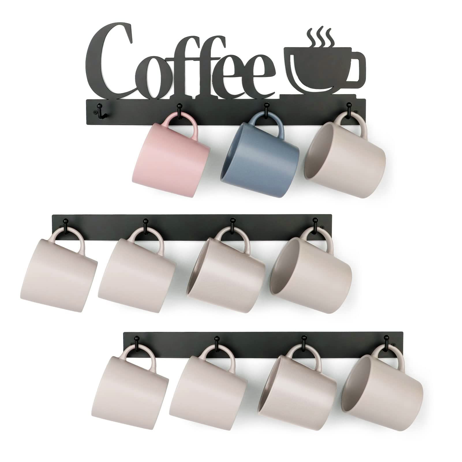 HULISEN coffee mug wall rack showing a three pack setup keeps mugs easy to reach