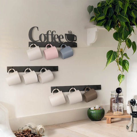 HULISEN kitchen display keeps mugs within reach above the coffee corner