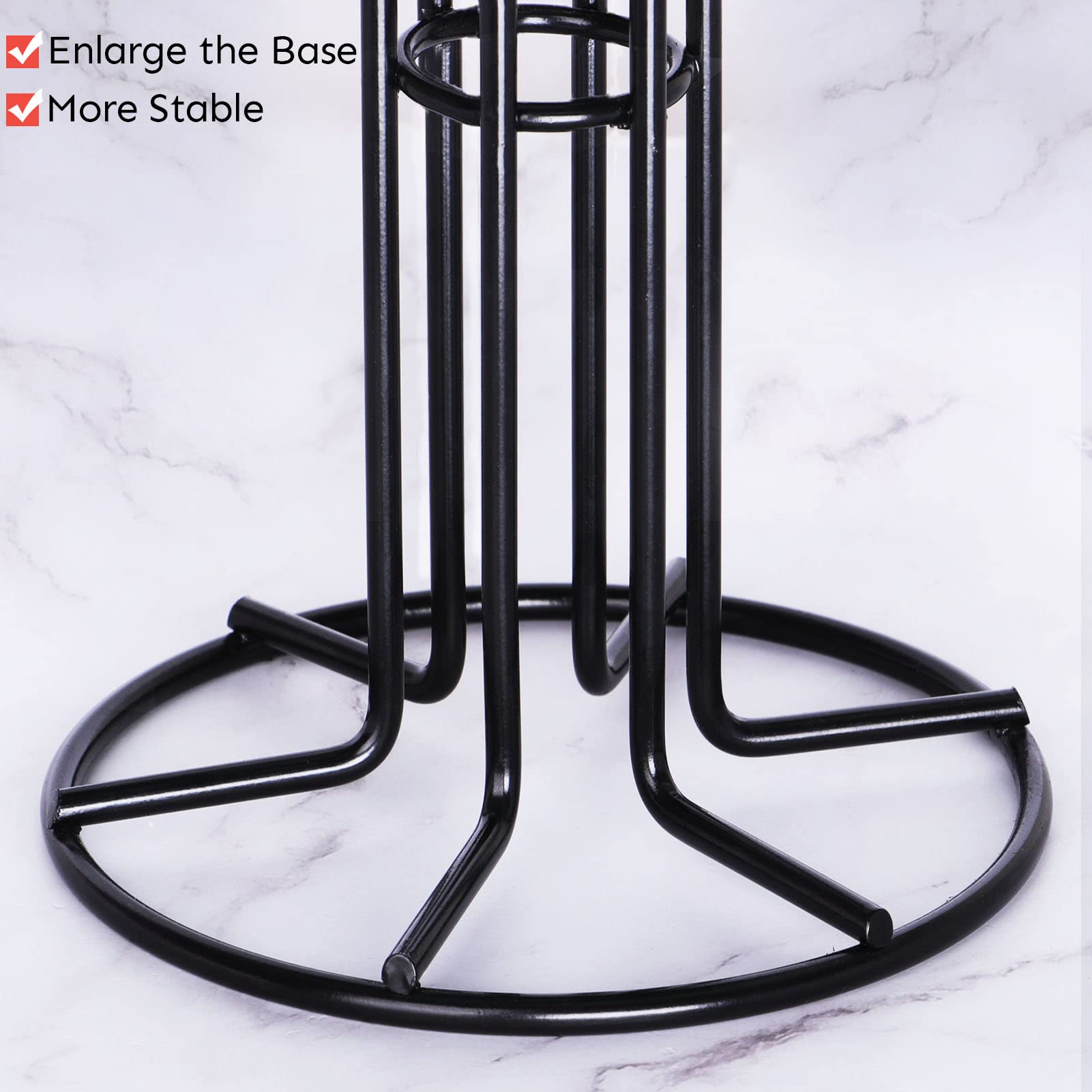 HULISEN Mug Tree supports mugs up to 18 oz for larger cup varieties.