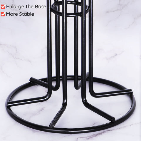 HULISEN Mug Tree supports mugs up to 18 oz for larger cup varieties.