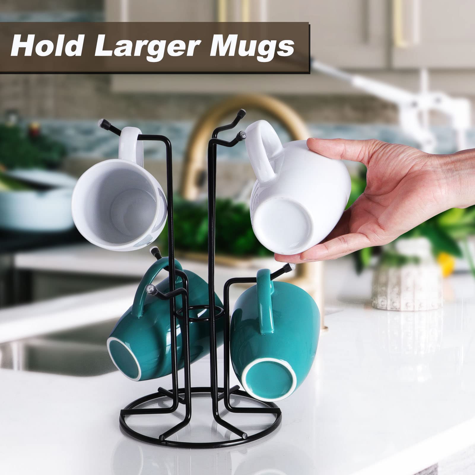HULISEN Mug Tree shows a sturdy base ensuring stable placement on the counter.