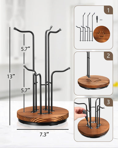 HULISEN mug tree dimensions 13x7.3x7.3 inches for compact storage.