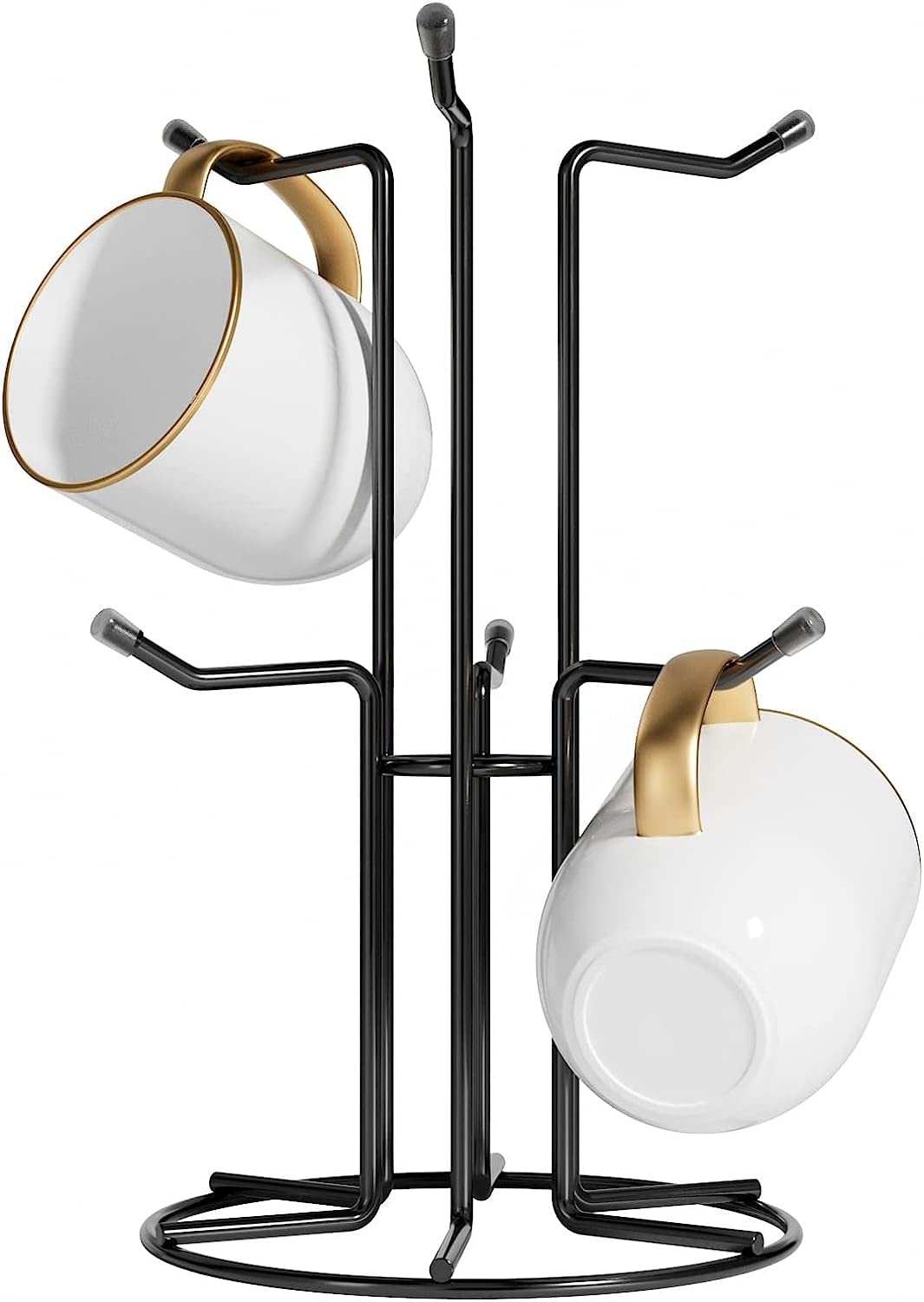 HULISEN Mug Tree with six hooks holds large mugs on the counter for easy access.