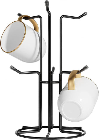 HULISEN Mug Tree with six hooks holds large mugs on the counter for easy access.