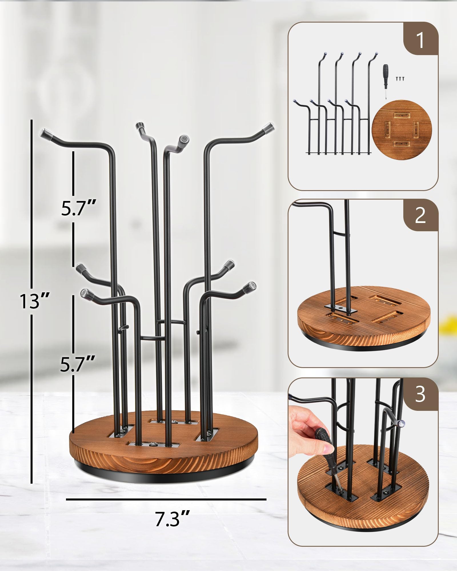 HULISEN rustic-modern design mug holder adds style and practicality.