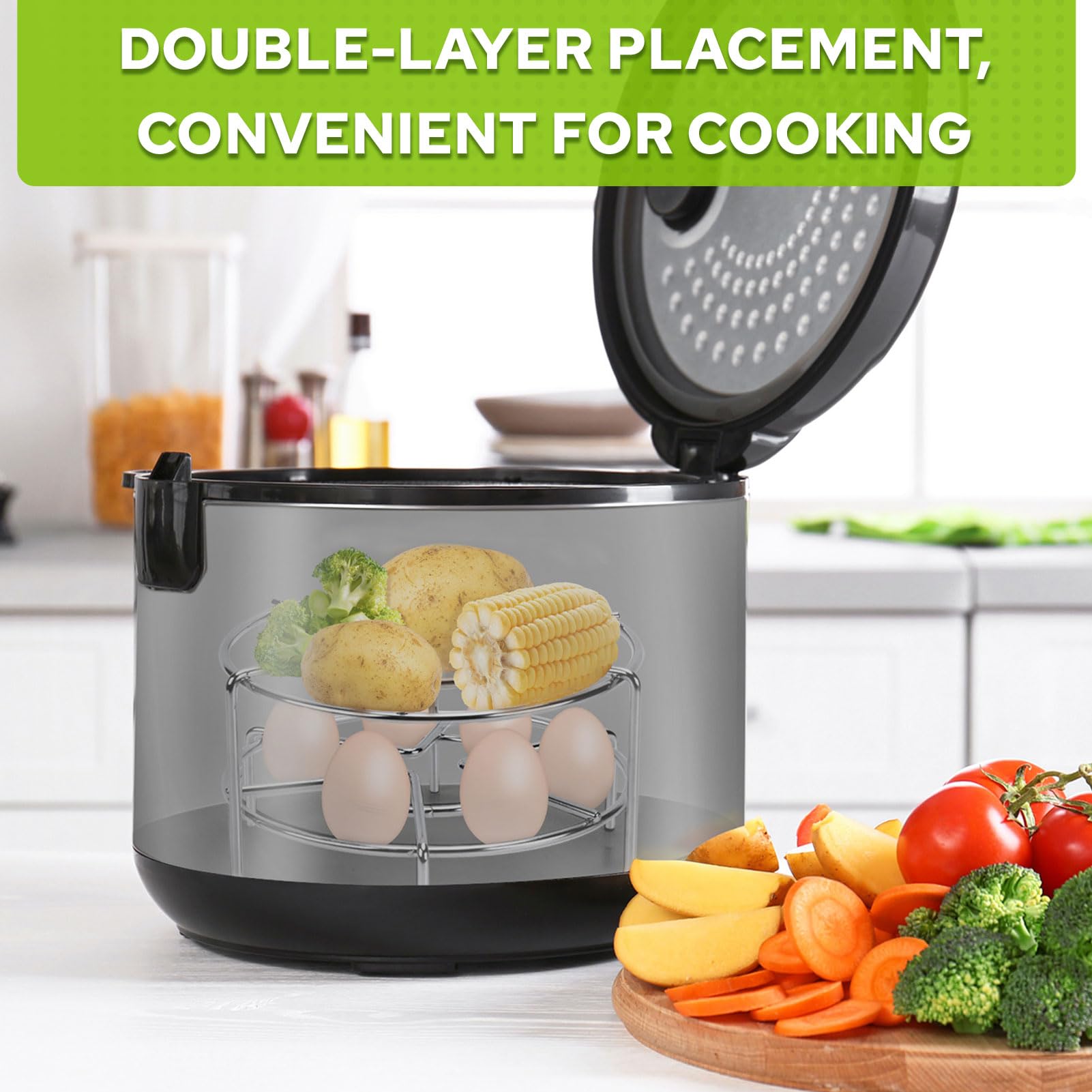 HULISEN steam rack doubles as cooling rack after steaming for easy kitchen workflow.