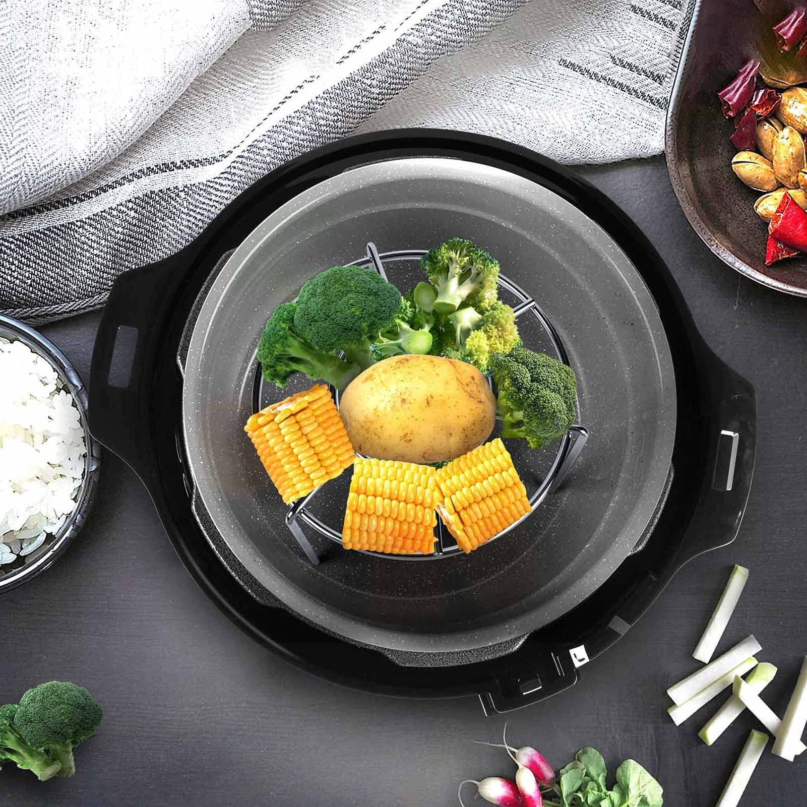 HULISEN steam rack sturdy design prevents wobble and helps evenly heat seafood and veggies.