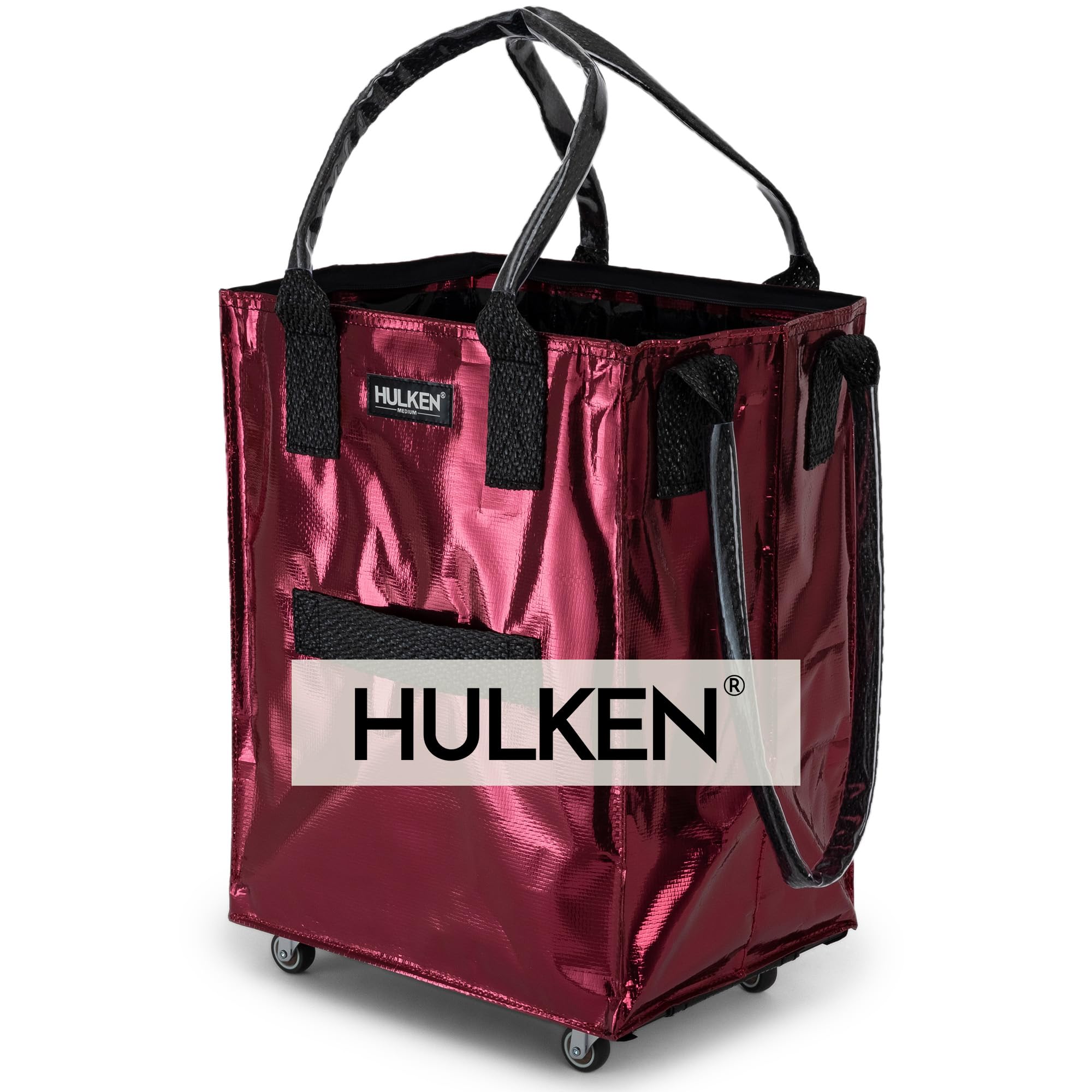 HULKEN Cosmic Red bag on wheels enables smooth grocery transport.