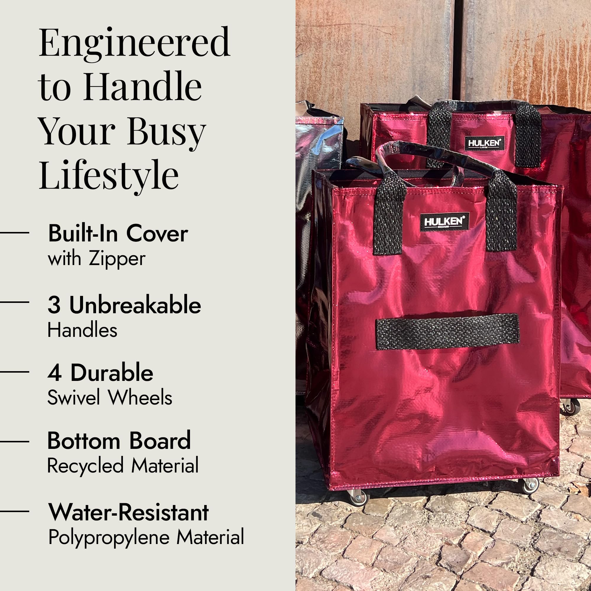 HULKEN folding rolling tote for easy storage after use.