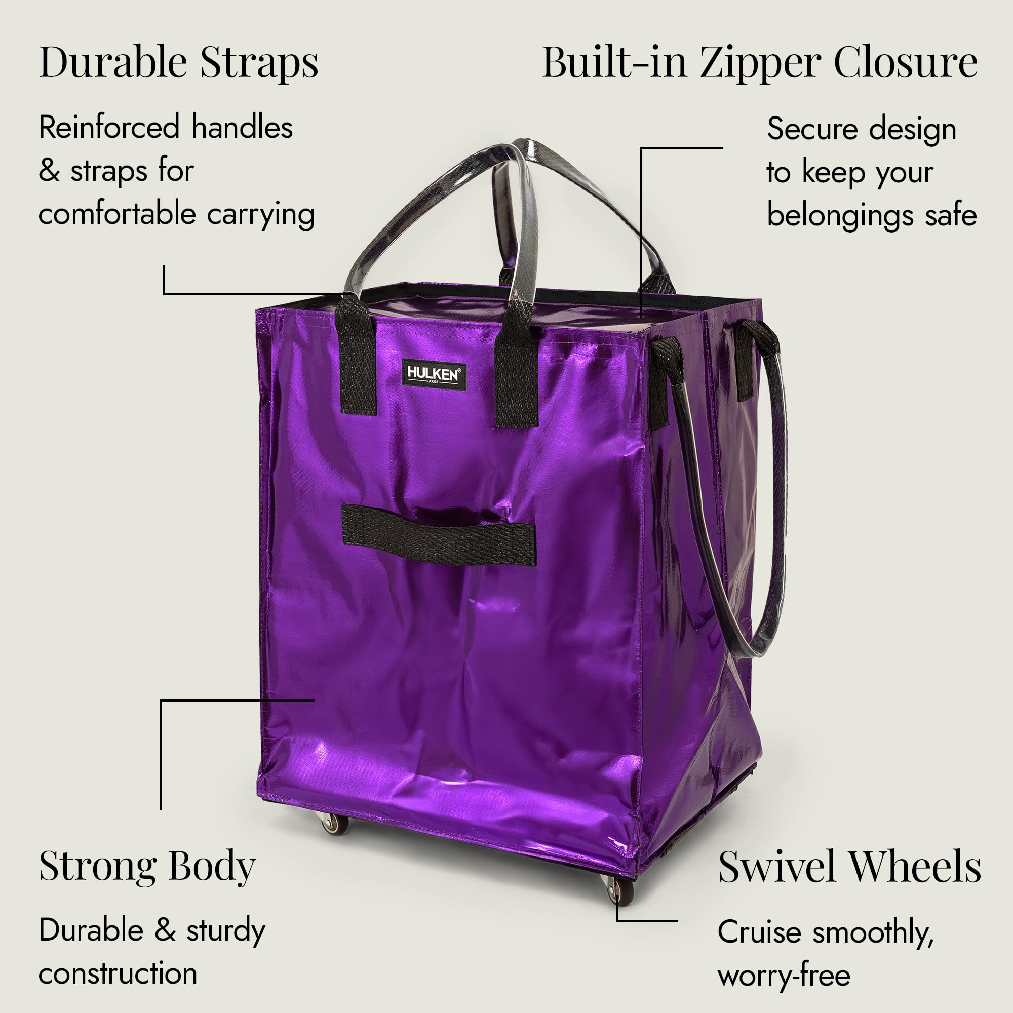HULKEN ultraviolet interior space fits five grocery bags.