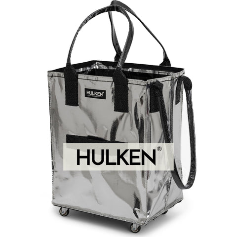 HULKEN medium silver bag on wheels carrying groceries with ease.