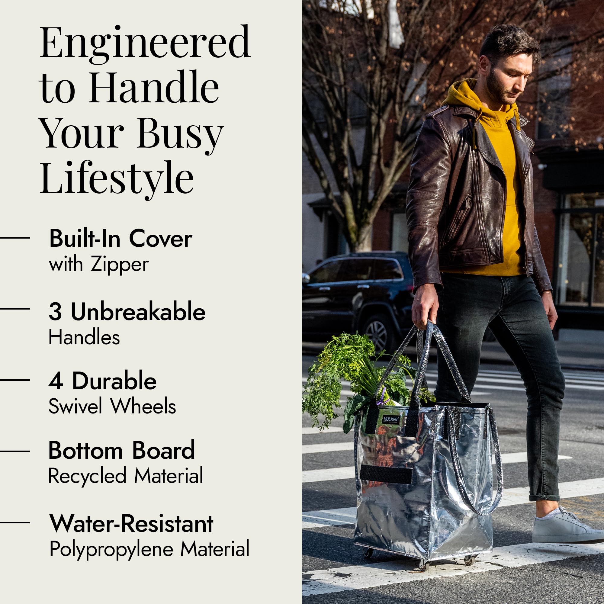 HULKEN rolling tote with zipper closure keeps items secure during transport.
