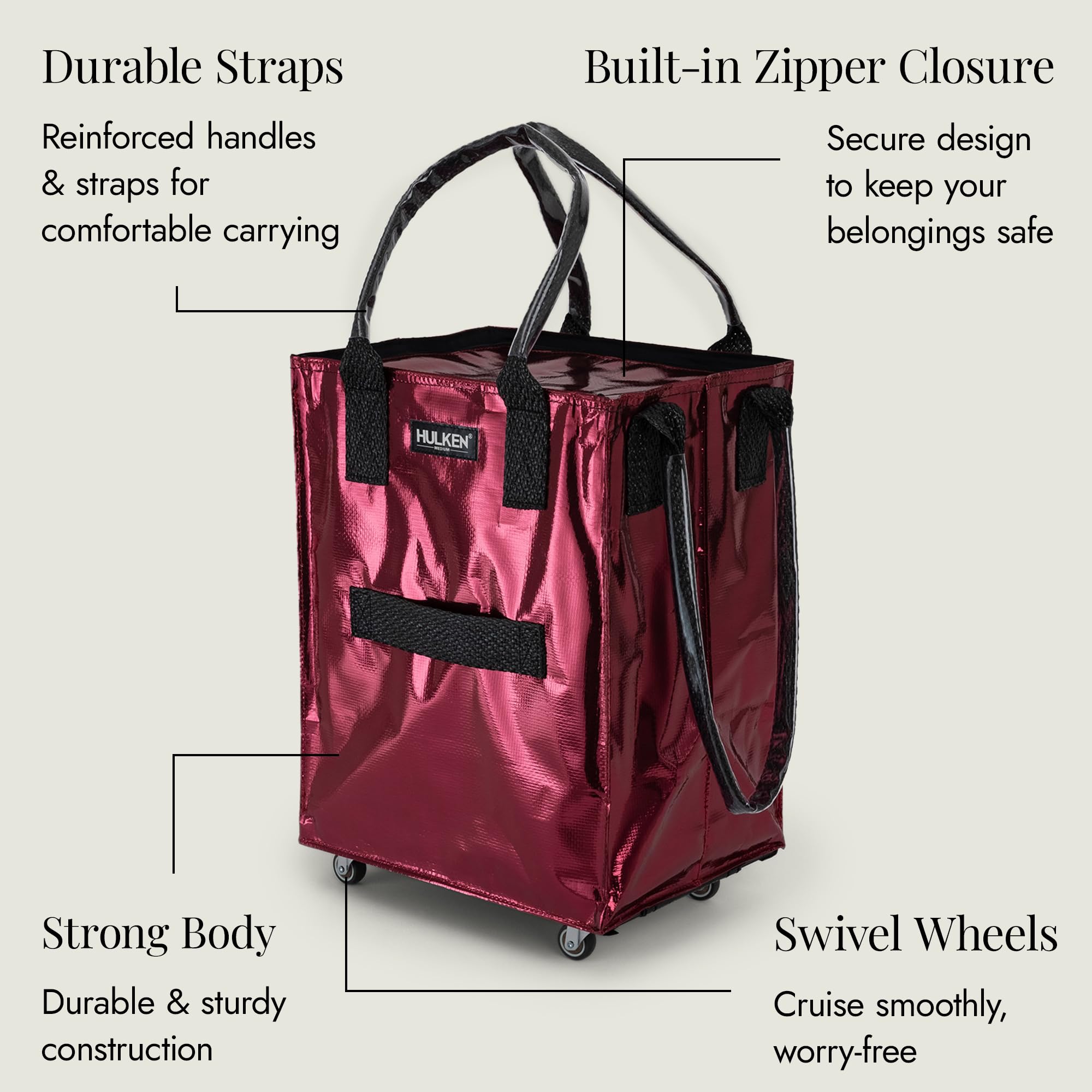 HULKEN water-resistant fabric protects items in variable weather.