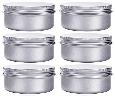 Hulless 6 oz aluminum tin with screw lid showing secure leak-proof seal.