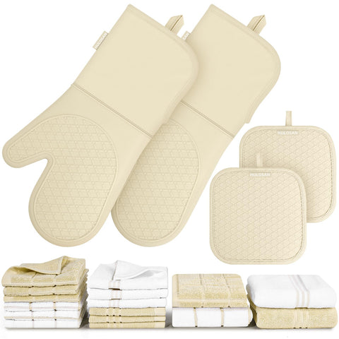 HULOSAN silicone oven mitt shows heat-resistant grip for safe pan handling