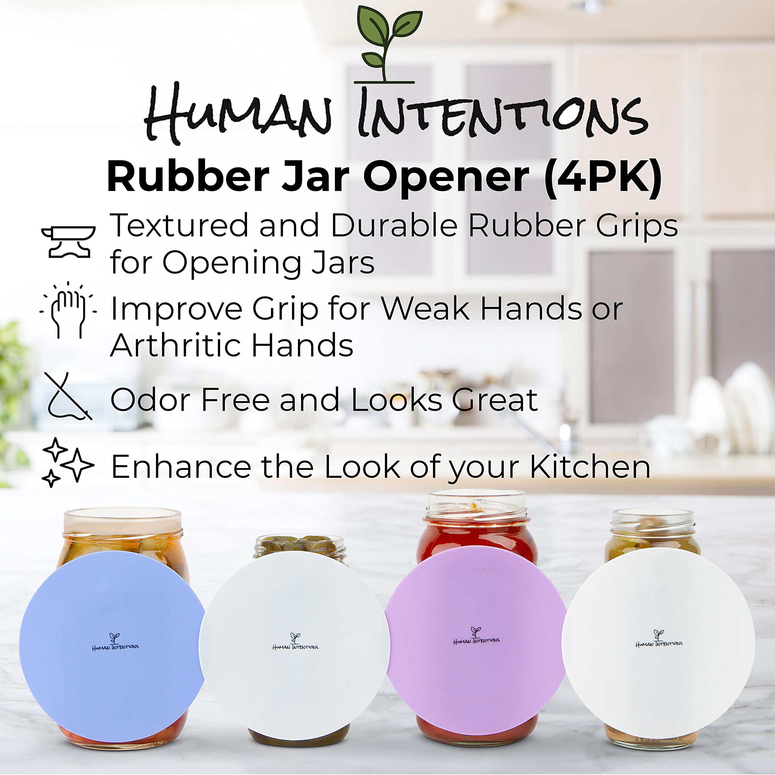 Human Intentions rubber-jar-gripper-textured-grips provide secure, non-slip leverage for easy opening.