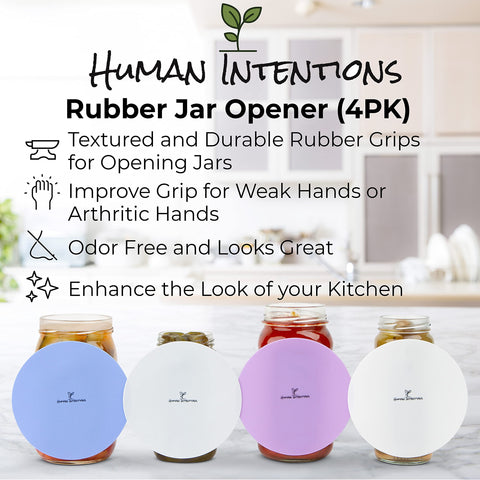 Human Intentions rubber-jar-gripper-textured-grips provide secure, non-slip leverage for easy opening.